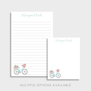 Bicycle and Flowers Personalized Notepad | Set of 2 | Two sizes: 5.5 x 8.5 & 4.25 x 5.5 | Lined or Blank | 50 Sheet each