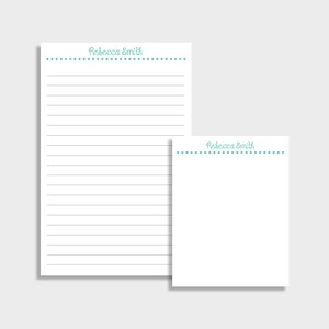 Dotted Line Personalized Notepad | Set of 2 | Two sizes: 5.5 x 8.5 & 4.25 x 5.5 | Lined or Blank | 50 Sheet each