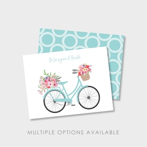 Tarjeta de agradecimiento personalizada con diseño de bicicleta y flores, papelería, juego de 12 tarjetas A2 plegadas