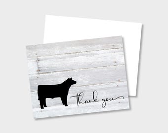 Livestock Show Steer Personalized Note Card/Thank You Stationery | Set of 4