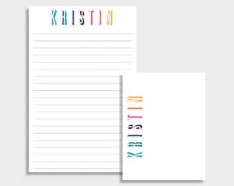 Colorful Name Personalized Notepad | Set of 2 | Two sizes: 5.5 x 8.5 & 4.25 x 5.5 | Lined or Blank | 50 Sheet each