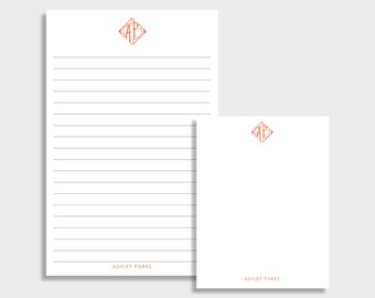 Notatnik z podwójnym monogramem, personalizowany | Zestaw 2 sztuk | Dwa rozmiary: 5,5 x 8,5 i 4,25 x 5,5 | W linie lub bez | 50 arkuszy każdy