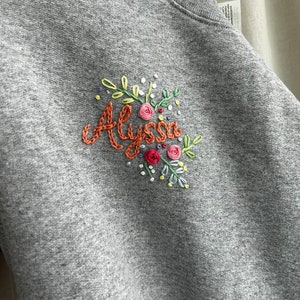 Custom Name Hand Embroidered Crew Neck- Floral Burst