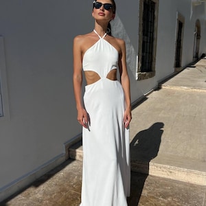 Elegant Open Back Summer Maxi Dress with High Slit and Cutout Waist for Cocktail Parties and Prom