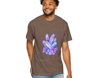 Crystal Gem Unisex Garment-Dyed T-shirt; pretty rock mineral shirt with boxes; cute abstract cave gem.