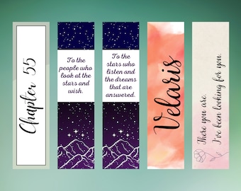 Marcapáginas de ACOTAR / Sarah J. Maas / Marcapáginas de fantasía / Marcapáginas con citas de ACOTAR / Paquete de 5 / Velaris / Capítulo 55 / Marcapáginas de romance