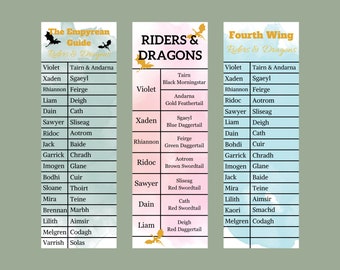 Fourth Wing Bookmark | Iron Flame Bookmark | Fantasy Bookmark | Rebecca Yarros | Digital Bookmark | Riders and Dragons | Set of 3 Bookmarks