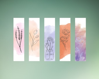 Flower Bookmark | Watercolour Flower Bookmark | Digital Bookmark | Instant Download | Bookish Gift | Book Lover | 5 Pack Bookmarks