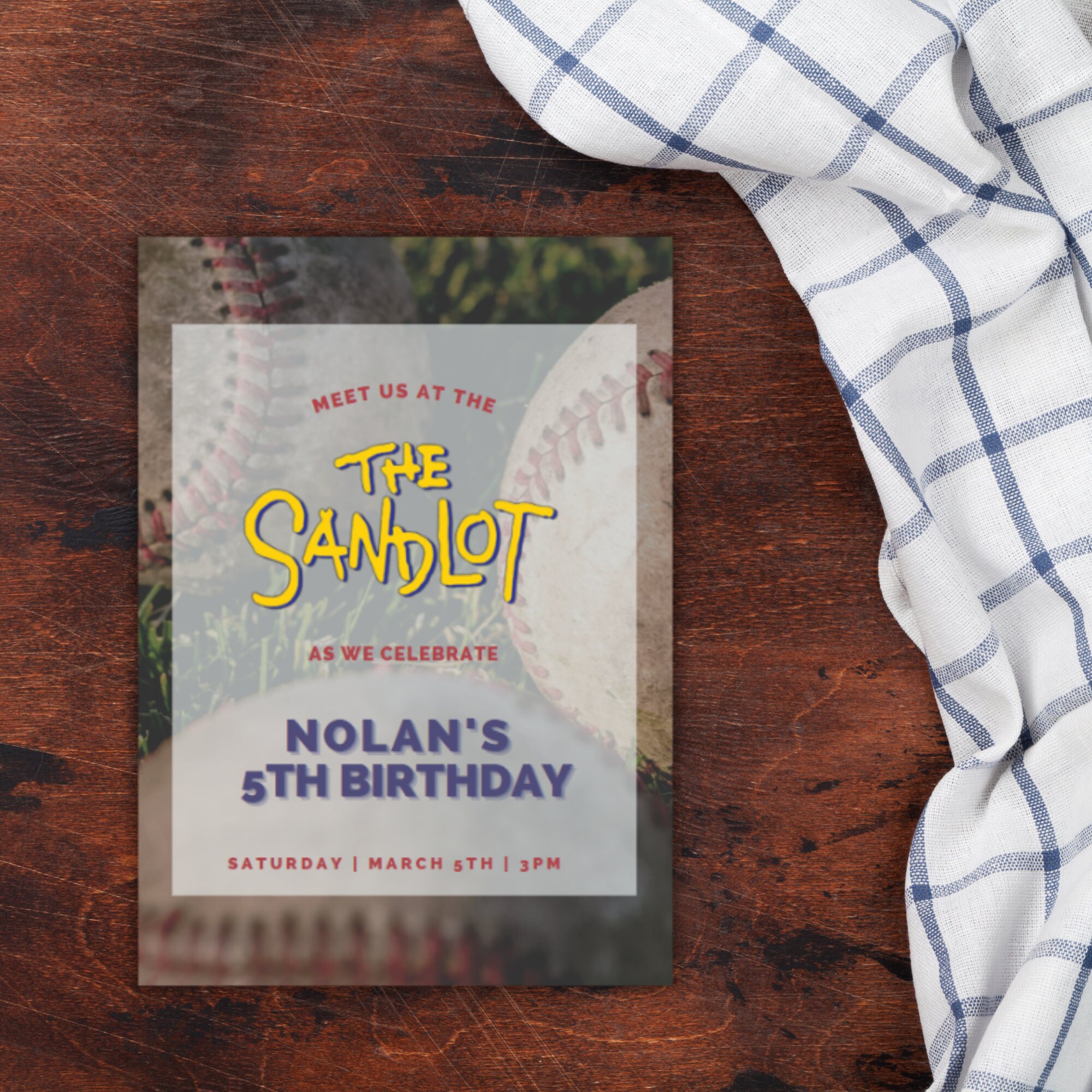 Sandlot Baseball Party Invitation, 5th Birthday, Meet Us at the Sandlot ...