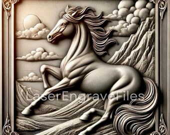 3D Bucking Horse SVG: Laser Cut File, Framed Equine Art (Digital Download)