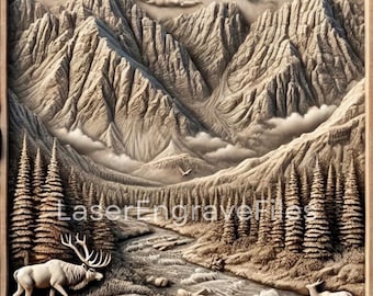 3D Mountain Valley Scene Laser Engrave File: Wood, Slate, Leather (Digital File)