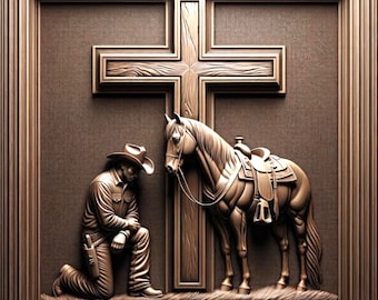 Cowboy Praying by Horse & Cross SVG: 3D Laser Cut File