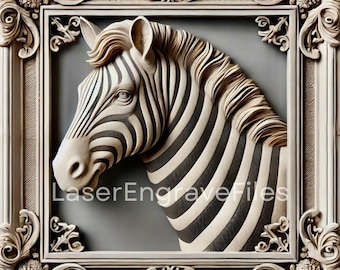 3D Zebra Profile Laser Engraved SVG File: Wood & Leather Art (Digital Download)