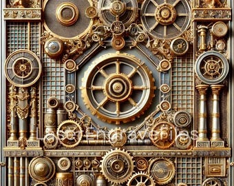 Archivo de grabado láser 3D de engranajes Steampunk: madera, pizarra y cuero (archivo digital)
