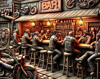 3D Print Motorcycle Biker Bar Svg File - Laser Cut File for Engraving Wood, Leather or Slate - Digital Art Download Glowforge Files