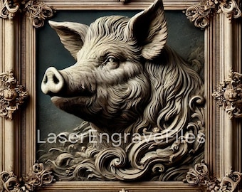 Wild Boar 3D Framed Laser Engrave File: Glowforge SVG, PNG (Digital Download)