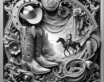 3D Cowboy Boots & Horse Framed Laser Engraving Design (Digital Files)