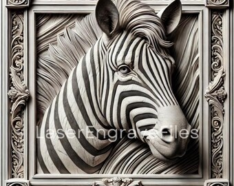 Zebra Themed 3D Relief Engraving: Framed Laser Cut File (Digital Download)