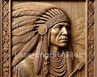 3D Feathered Indigenous Man Laser Cut File: Engraving SVG, PNG (Digital Download)