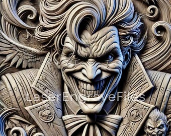 3D Framed Joker Laser SVG: Wood & Slate Engraving File