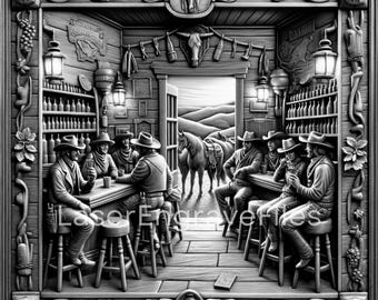Old Western Bar Laser Cut File: 3D Engraving Design (Digital Download)