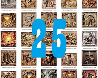 Western Laser Engraving Files: 3D Relief Designs (PNG Digital Bundle)