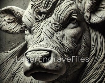 3D Cow Laser Engraving File: Wood & Slate Coaster Design (SVG, PNG)