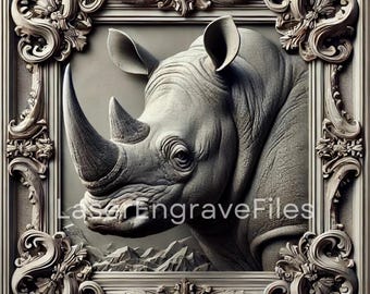 Digital Art Png Files Slate Coaster - 3d Framed Rhino Laser Engraving Svg Files Digital Download - Glowforge Instant Download Laser Files