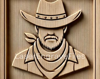 Cowboy 3D Framed Laser Cut File: Wood Engraving (Digital Download)