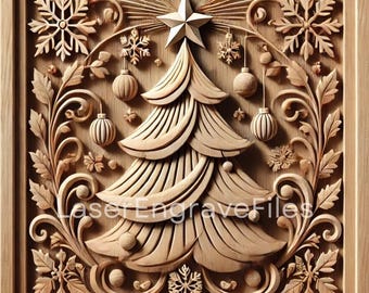 Christmas Tree Laser Engraving File: Wood & Slate Coaster Design (Digital Download)