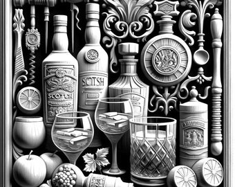 Archivo de grabado láser - Madera / Posavasos de pizarra / Licor de whisky 3D / Archivo de corte láser / svg / png / xcs / xTool / Glowforge / LightBurn / RDWorks