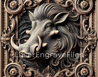 3D Boar Laser Engrave File: Wood, Slate, Leather (SVG, PNG) (Digital Download)