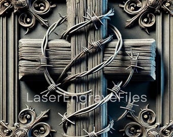 3D Wooden Barbed Wire Cross: Laser Engraving SVG File (Digital Download)