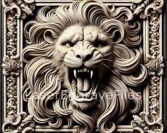 Roaring Lion Laser Engrave File: 3D Wood, Slate, Leather (Digital Download)