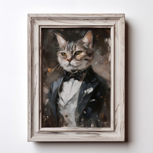 Cat in Tuxedo | Cat with Clothes | Animal Portrait | Charming Painting | Digital Art | Printable Animal Art | Nursery Decor | Pet in Clothes