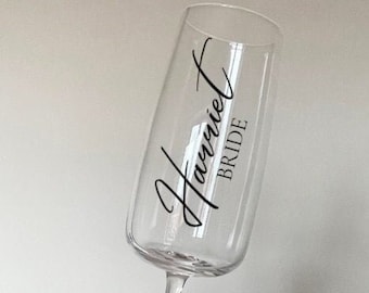 PERSONALISED CHAMPAGNE FLUTES | Custom Champagne Flutes | Personalised Glass | Glass Sticker | Glass Decal | Bridal Party Glass | Prosecco