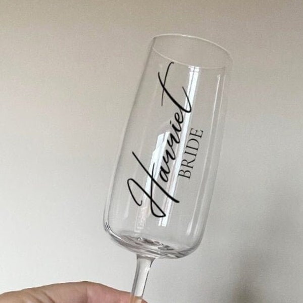 PERSONALISED CHAMPAGNE FLUTES | Custom Champagne Flutes | Personalised Glass | Glass Sticker | Glass Decal | Bridal Party Glass | Prosecco