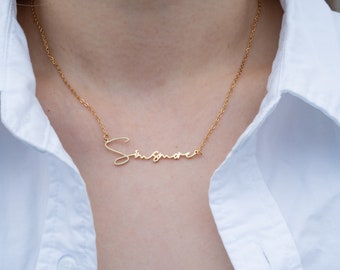 Anpassbare 18K Goldkette - Personalisierte Schriftnamenkette (Bis zu 9 Buchstaben) Halskette mit Namen, Freundschaftskette, sinnvolles Geschenk