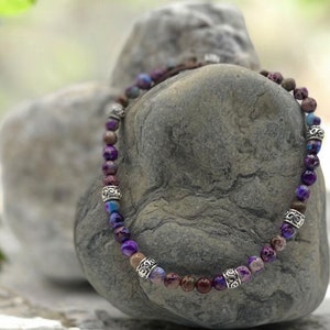 Pulseira de jaspe de energia tibetana, roxa, minimalista, 3 mm, ajustável, delicada, presente, pulseira