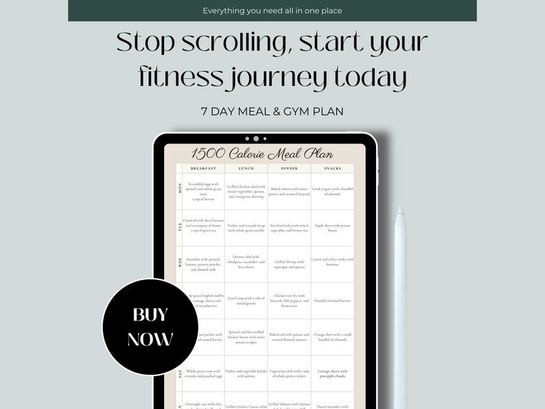 Weekly Meal Plan, Workout Plan Printable. Fitness Gym Plan, Workout ...