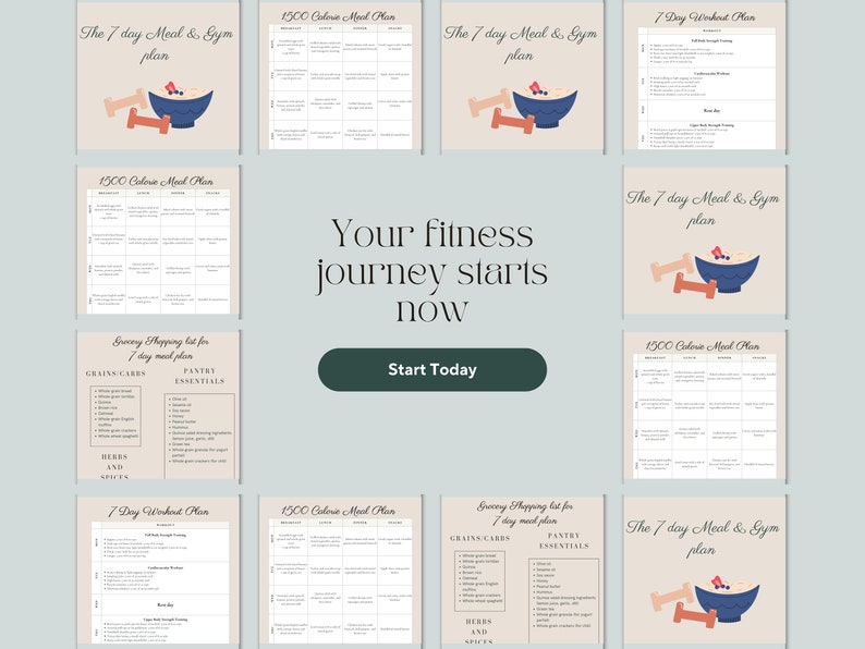Weekly Meal Plan, Workout Plan Printable. Fitness Gym Plan, Workout ...