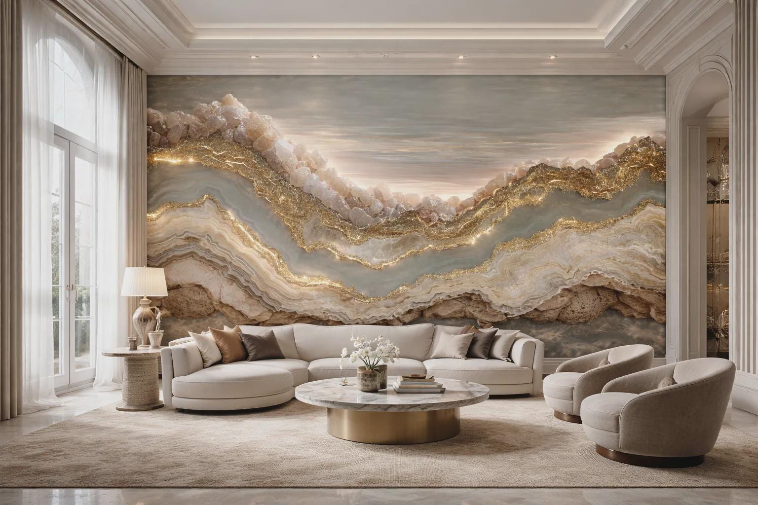 Gold Abstract Wallpaper Peel and Stick | Metallic Fluid Art Wall Mural ...