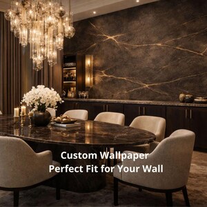 Black Marble Wallpaper with Gold Veins, Peel and Stick Wall Mural, Custom Wallpaper, Removable Wallpaper, Luxury Dark Accent Wall for Room