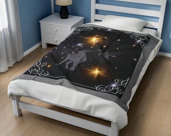 Capricorn Zodiac Blanket: Celestial Astrology Velveteen Plush Blanket