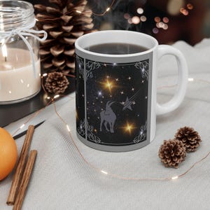 Capricorn Goat Coffee Mug, Personalized Name Zodiac Mug, Astrology Inspired Mug, 11 Ounce Coffee Cup, January Birthday Gifts, Star Sign Mug