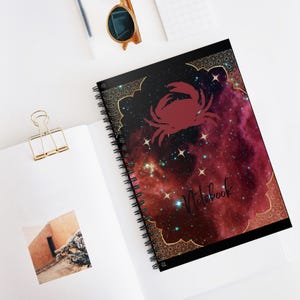 Cancer Zodiac Sign Spiral Notebook, Astrology Notebook for Journaling, Jun 21-Jul 22, Ruled Line Notebook, Journal Notebook, Astrology Gift