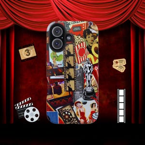 Vintage phone case themed, Retro Phone Case cinema, Collage, Retro Movie Art Case, Vintage Film Poster Design iPhone Pro Max Plus Samsung