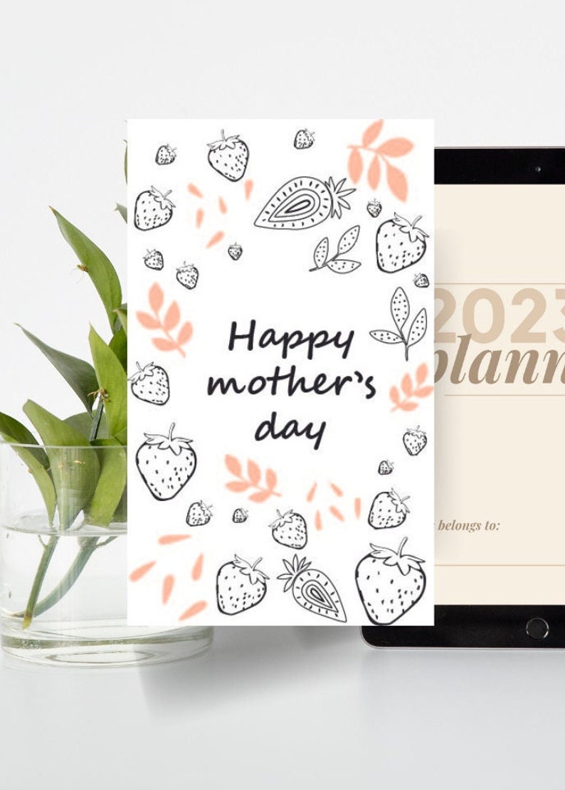 Printable Mother's Day Card Template, Happy Mother's Day, Strawberry, Instant Download - Etsy