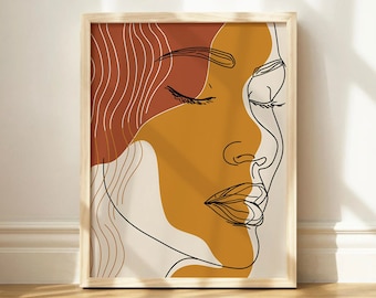 Abstract Female Face Line Art Print Poster Single Line Art Print Woman Single Line Drawing Printable Boho Wall Decor Digital Download