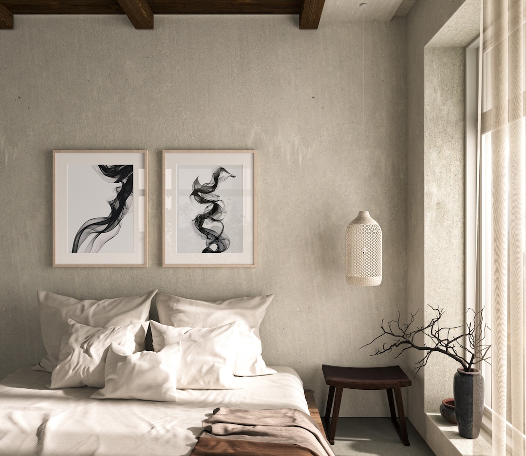 Set of 2 Minimalist Art - Black and White Wall Decor - Abstract ...